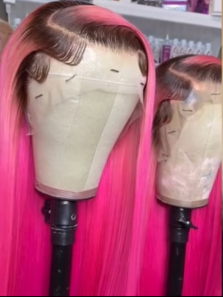 Custom Brown & Pink Human Hair Wig