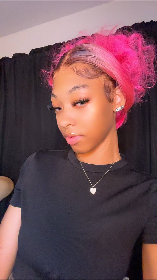 Custom Brown & Pink Human Hair Wig